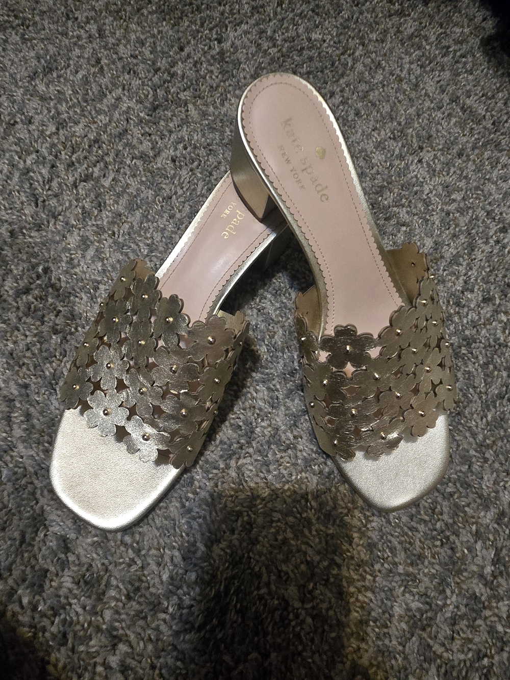 Kate Spade Gold Floral Laser-Cut Slide Sandals